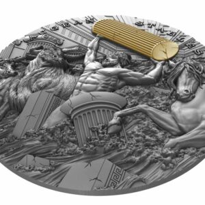 Twelve Labours of Hercules - Augean Stables High Relief Gilded Antique Finish Silver Coin