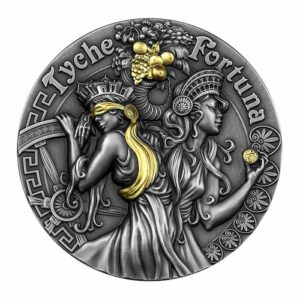 2021 Niue 2 Ounce Goddesses Fortuna & Tyche High Relief Gilded Antique Finish Silver Coin
