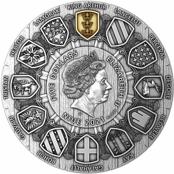 2021 Niue 2 Ounce Camelot - Arthur Pendragon High Relief Silver Coin