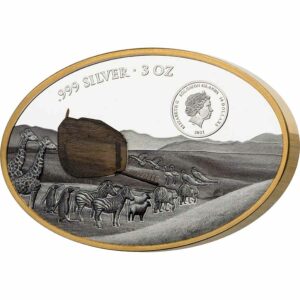 2021 Solomon Islands 3 Ounce Noah's Ark Olive Wood Inlay Silver Coin