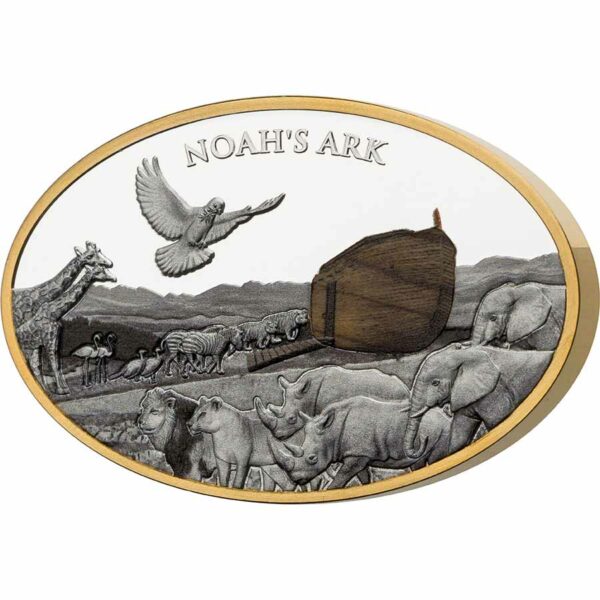2021 Solomon Islands 3 Ounce Noah's Ark Olive Wood Inlay Proof-Like Silver Coin