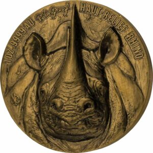2021 Ivory Coast 1 Ounce African Big 5 Rhino High Relief Antiqued Gold Coin