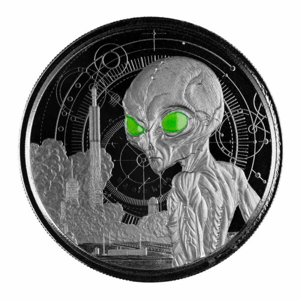 2021 Ghana 1 Ounce Alien UV Color & Black Rhodium Silver Coin