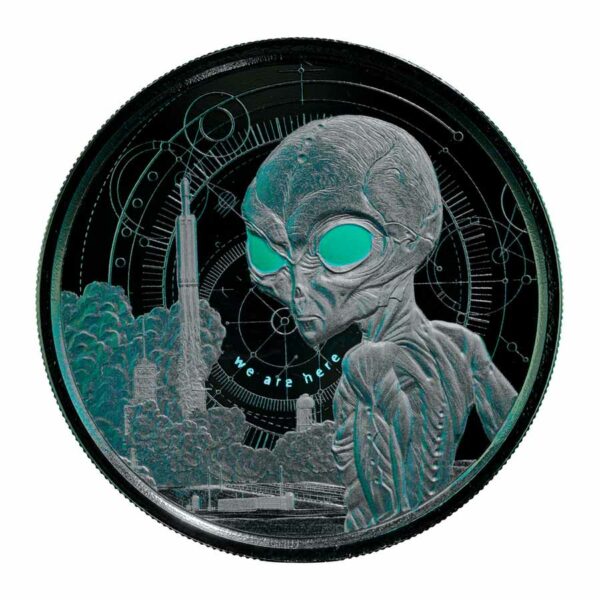 2021 1 Ounce Ghana Alien UV Color with Black Rhodium Silver Coin