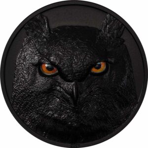 2021 Palau 2 Ounce Hunters by Night Eagle Owl Ultra High Relief Obsidian Black Silver Coin