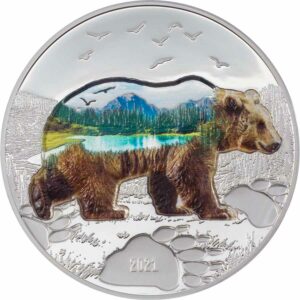 2021 Mongolia 1 Ounce Into the Wild Bear Ultra High Relief Color Silver Proof Coin