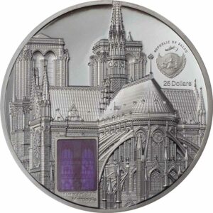 2021 Palau 5 Ounce Tiffany Art Metropolis Paris - Notre Dame Ultra High Relief Black Proof Silver Coin