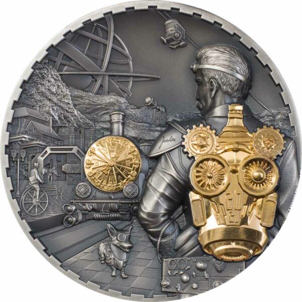 2021 Cook Islands 3 Ounce Steampunk Jet Pack Ultra High Relief Gilded Silver Coin