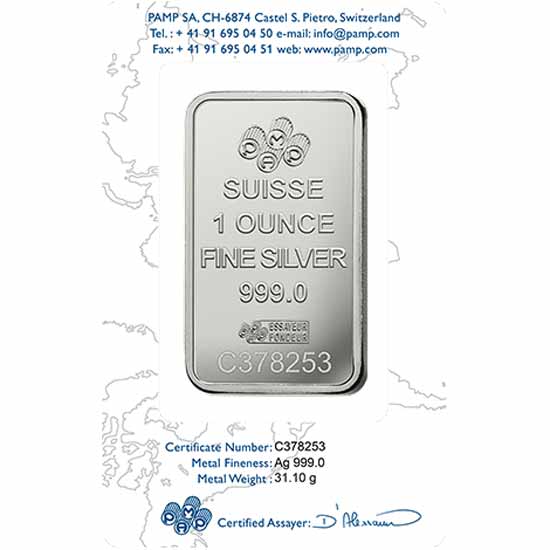 PAMP Suisse 1 oz Lady Fortuna Silver Bar - Sealed Assay