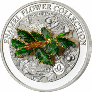 2021 Samoa 1 Ounce Enamel Flower Collection - Holly Silver Proof Coin
