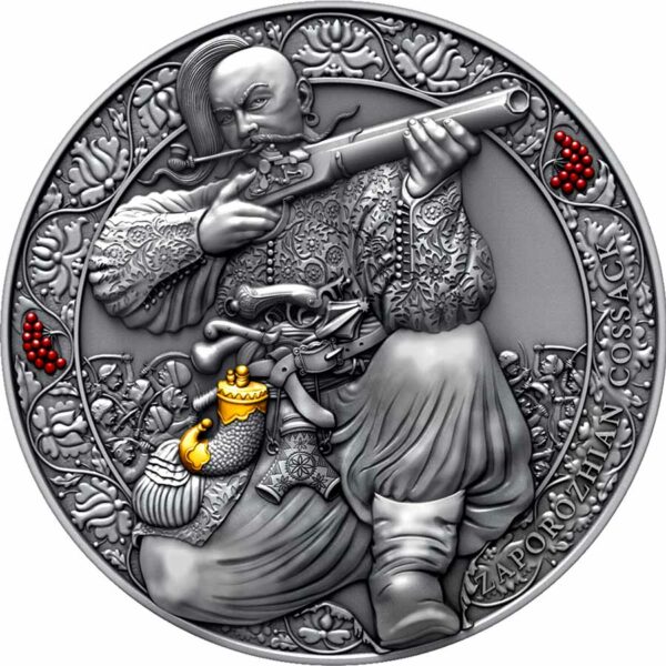 2021 Cameroon 3 Ounce Legendary Warriors Zaporozhian Cossack High Relief Antique Finish Silver Coin