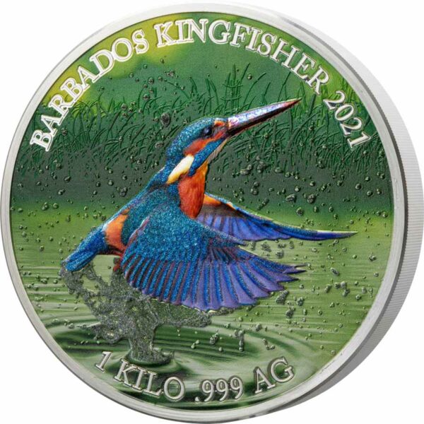 2021 Barbados 1 Kilogram Colorful Wildlife Kingfisher Proof Like Silver Coin