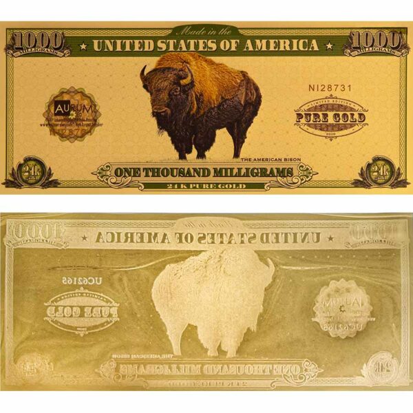 2021 Aurum 1 Gram 24K Gold American Bison Note
