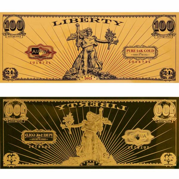 2021 Aurum 1/10th Gram 24K Gold St. Gauden's Liberty Note