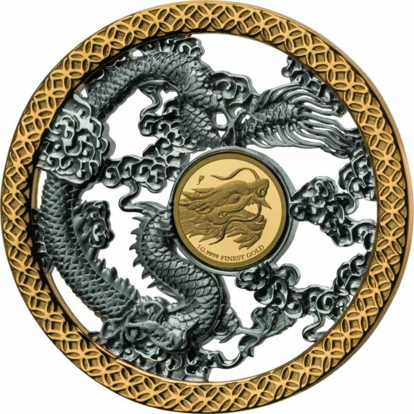 2021 Barbados Symbols of Life Dragon Gold & Silver Coin Pendant