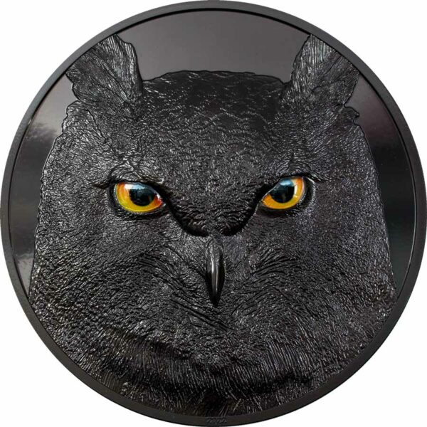 2022 Palau 1 Kilogram Hunters by Night Eagle Owl Obsidian Black Silver Coin