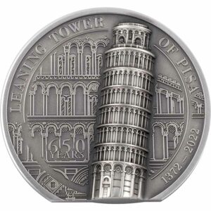 2022 Cook Islands 2 Ounce Leaning Tower of Pisa Ultra High Relief Antique Finish Silver Coin