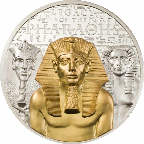 2022 Cook Islands 3 Ounce Legacy of the Pharaohs Gilded Ultra High Relief Silver Proof Coin