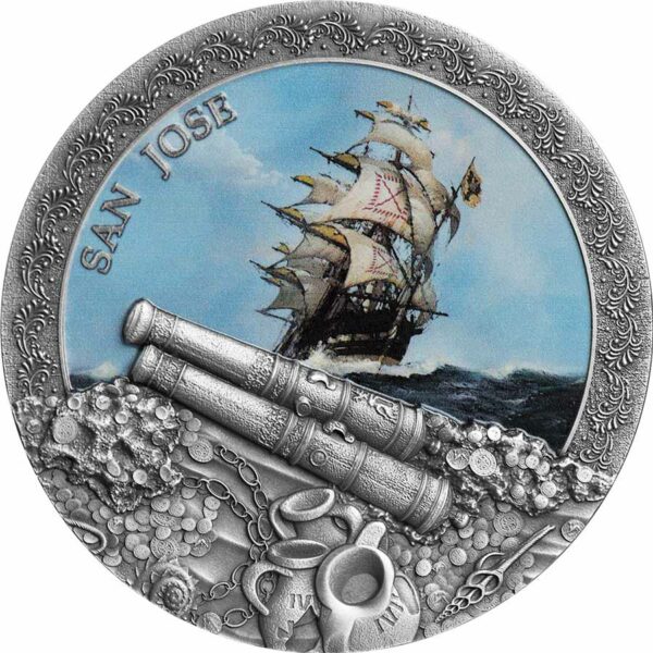 2022 Niue 2 Ounce San Jose Grand Shipwrecks High Relief Color Antique Finish Silver Coin