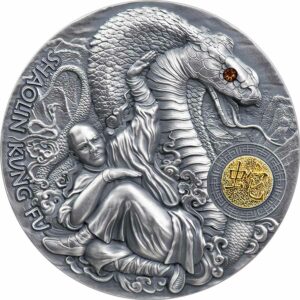 2022 Niue 2 Ounce Shaolin Snake Martial Arts High Relief Antique Finish Silver Coin