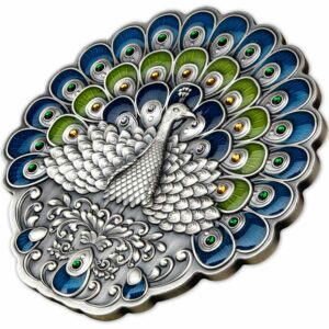 2022 Nauru "The Peacock" Shaped Enamel Silver Coin