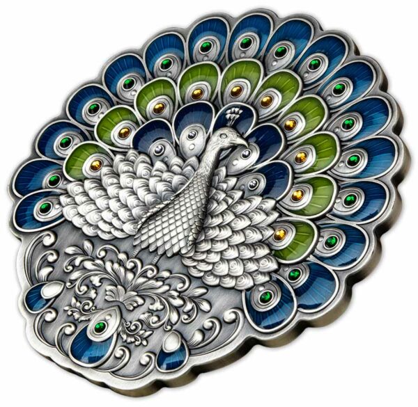 2022 Nauru "The Peacock" Shaped Enamel Silver Coin