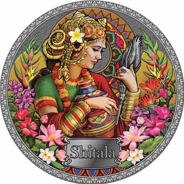 2022 Ghana 50 Gram Shitala Goddess of Health Color Antique Finish Silver Coin
