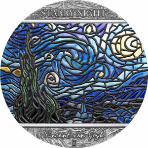 2022 Ghana 2 Ounce Van Gogh Starry Night Stained Glass Art Color Silver Coin