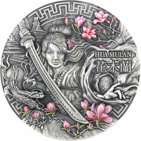 2021 Niue 2 Ounce Heroines Hua Mulan High Relief Antique Finish Silver Coin