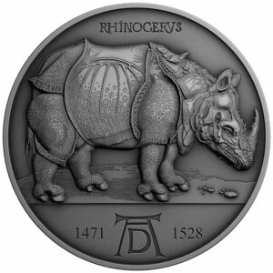 2021 Cameroon 2 Ounce Albrecht Durer Rhinoceros Ultra High Relief Antique Finish Silver Coin