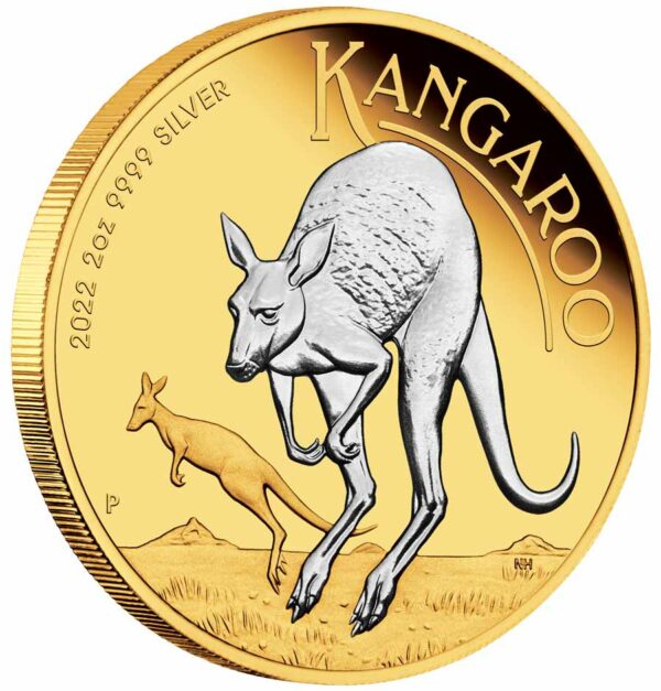 2022 Australia 2 oz Kangaroo Reverse Gilded Silver Coin