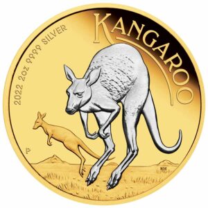2022 Australia 2 Ounce Kangaroo Reverse Gilded Silver Coin