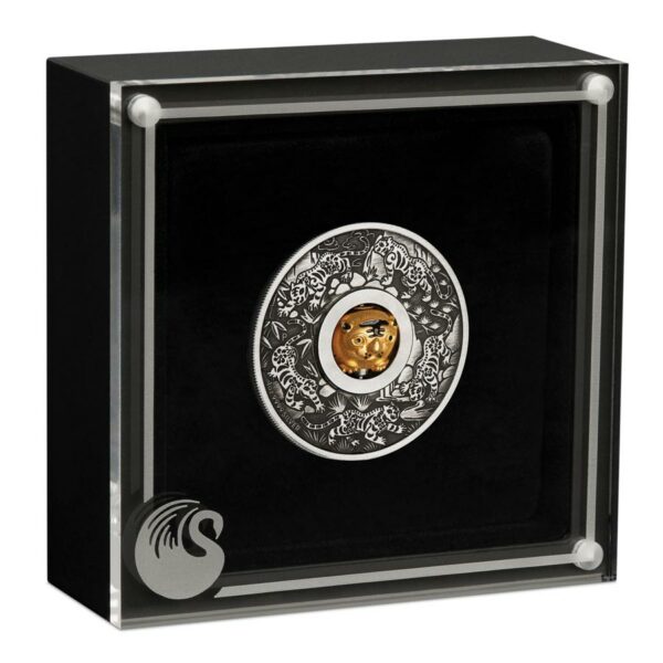 2022 Tuvalu Year of the Tiger Rotating Charm Antique Finish Silver Coin