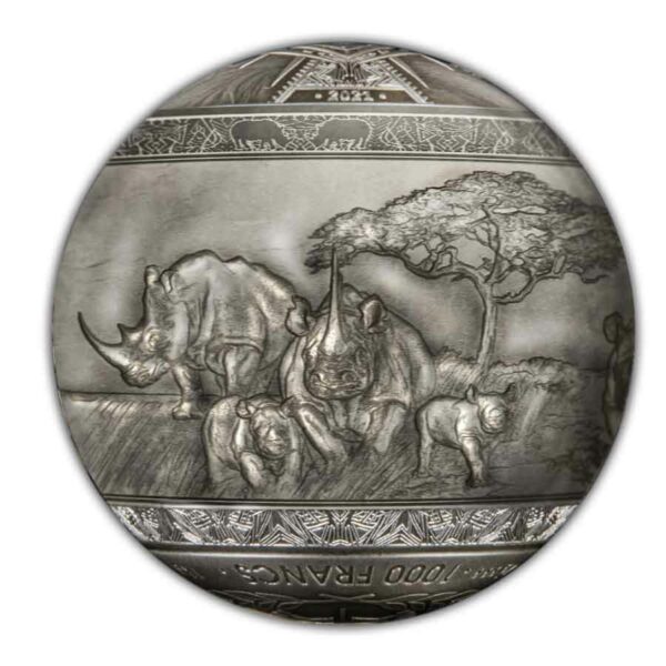2022 Djibouti Big 5 Rhinoceros 1 Kg Spherical Silver Coin