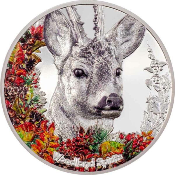 2022 Mongolia 1 Ounce Woodland Spirits Deer High Relief Colored Silver Proof Coin