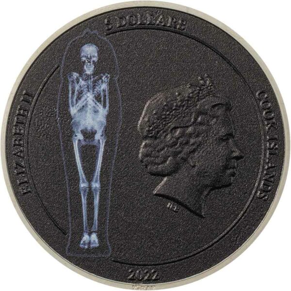 2022 Cook Islands 1 Ounce X-Ray Mummy Ultra High Relief Color Silver Proof Coin