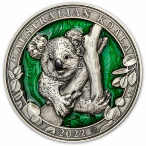 2022 Barbados 3 Ounce Colors of Wildlife Koala Ultra High Relief Enamel Silver Coin