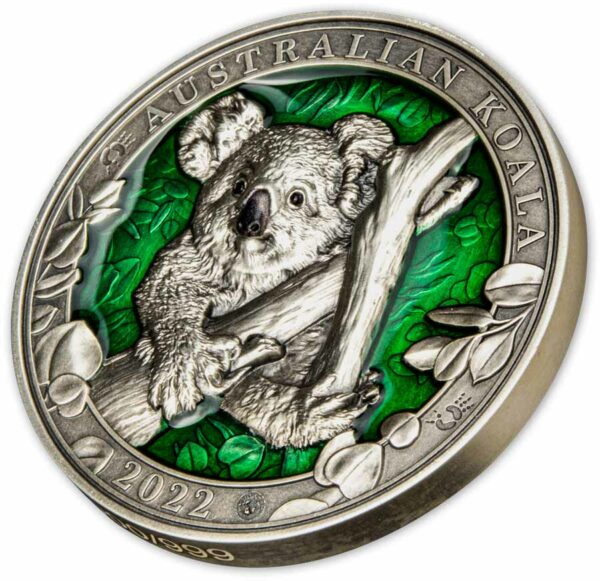 2022 Barbados Colors of Wildlife Koala Ultra High Relief Enamel Silver Coin