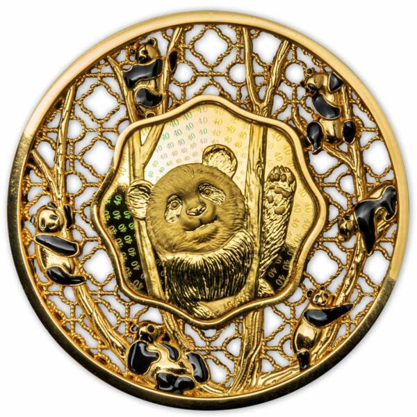 2022 Solomon Islands 2 Ounce 40th Anniversary Gold Edition Filigree Panda Silver Coin