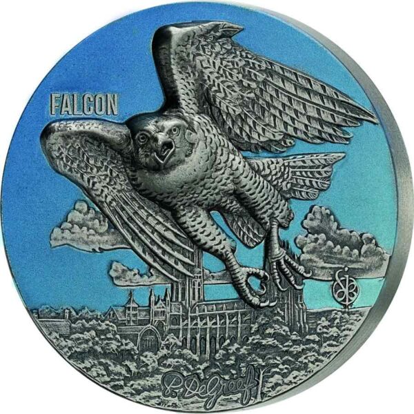 2022 Benin 3 Ounce Urban Hunters - Falcon High Relief Color Silver Coin