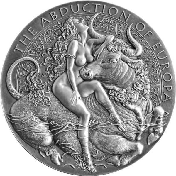 2022 Cameroon 2 Ounce Abduction of Europa Celestial Beauty High Relief Antique Finish Silver Coin
