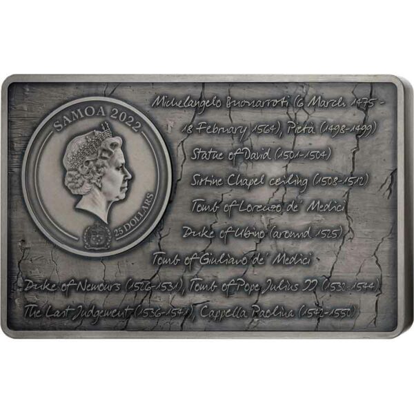 2022 Samoa 1 kg Michaelangelo - Creation of Adam High Relief Silver Coin