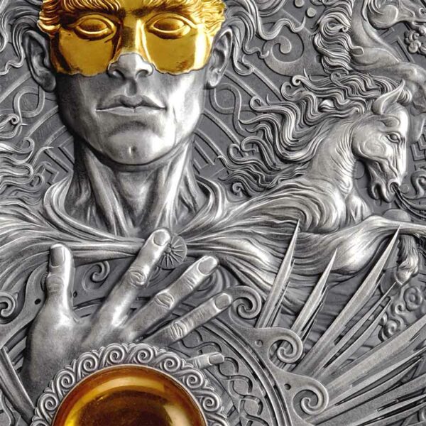 2022 Niue 3 oz Helios Divine Faces of the Sun Antique Finish Silver Coin