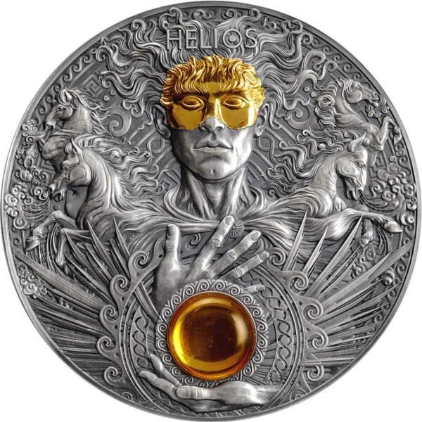 2022 Niue 3 Ounce Helios Divine Faces of the Sun Antique Finish Silver Coin
