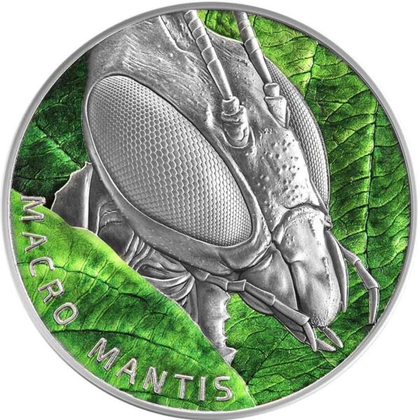 2022 Niue 2 Ounce Macro Insects Mantis High Relief Color Antique Finish Silver Coin