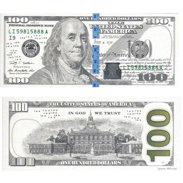 United States of America 5 Gram $100 Type III Fine Silver Note