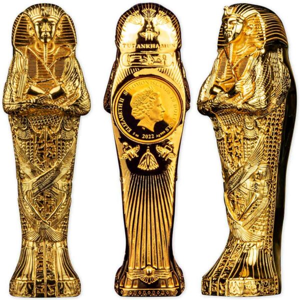 2022 Solomon Islands 5 Ounce Tutankhamun's Sarcophagus Gold Plated Silver Coin