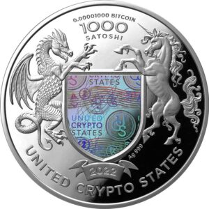 2022 United Crypto States Liberty 1,000 Satoshi Bitcoin Silver Proof Coin