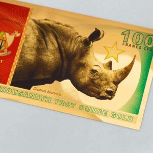 2021 Cameroon Aurum 1/1000 oz Black Rhinoceros 24K Gold Bank Note