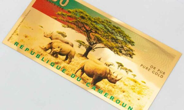 2021 Black Rhinoceros 24K Gold 100 Francs CFA Bank Note